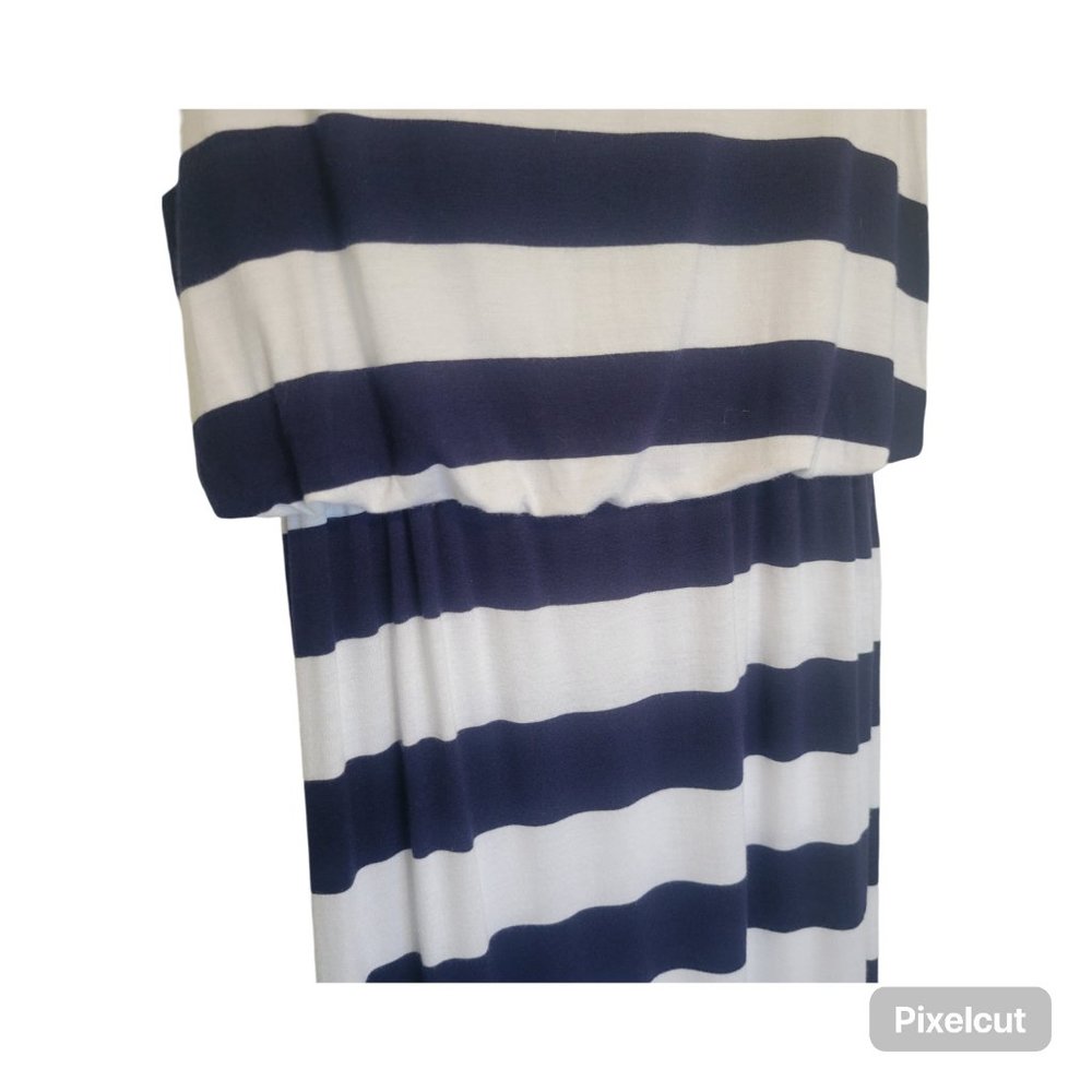 Style & Co Empire Waist Maxi Dress Navy Blue & White Women’s M - Picture 3 of 7